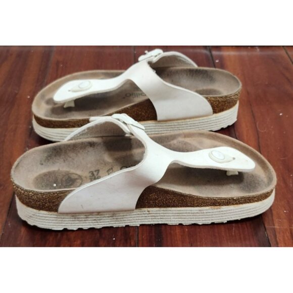 PapilliobyBirkenstock Gizeh Platform Sandals White Leather Cork Footbed Comfort - Picture 9 of 14